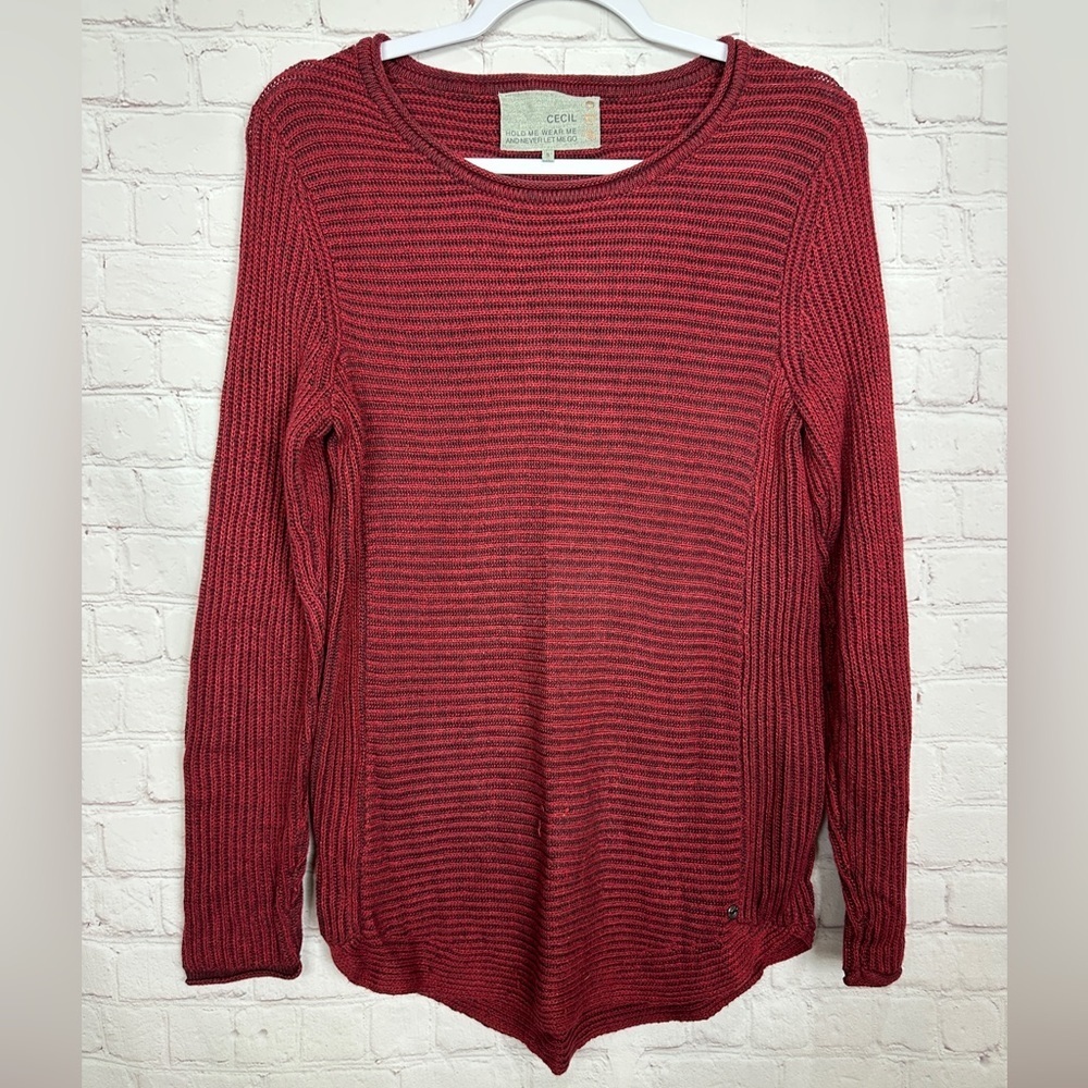 Cecil red viscose cotton‎ blend long sleeve tunic sweater sz S GUC